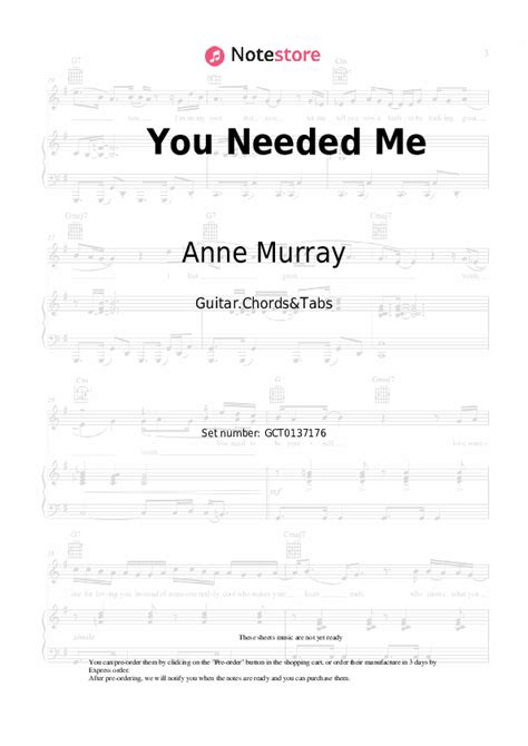 You Needed Me chords and tabs Anne Murray in Note-Store.com | Guitar.Chords&Tabs SKU GCT0137176