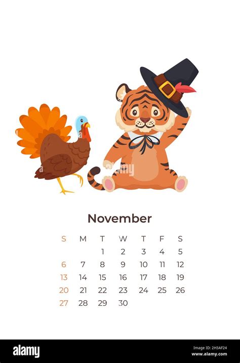 cartoon tiger November 2022 calendar A4 format template Stock Vector Image & Art - Alamy