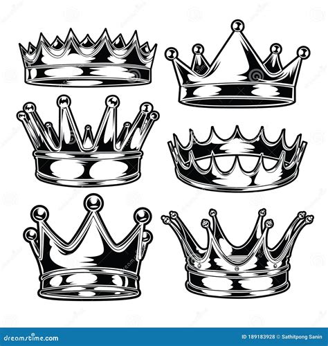 Crown King and Queen Set Black and White King Queen Vector Illustrator ...