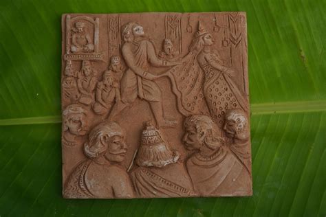 Bengal Terracotta Idol Depicting Mahabharata - Scene draupadi vastraharan - Tile Made of Holy ...