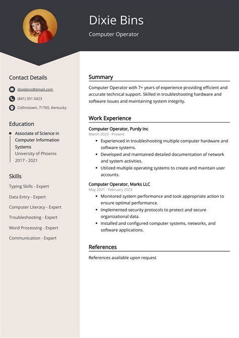 Computer Operator Resume Example (Free Guide)