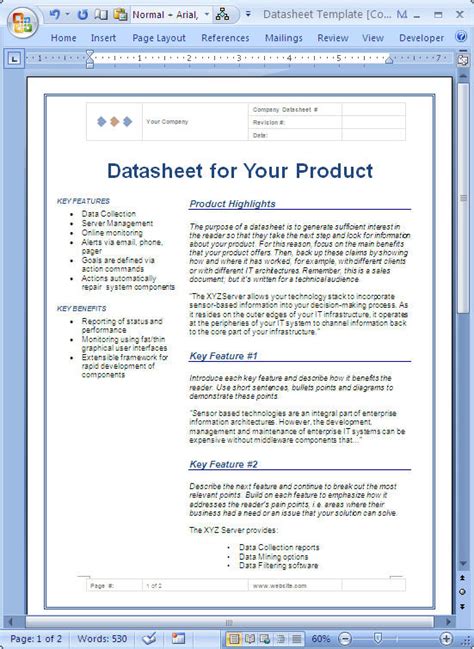 Datasheet Template (MS Word) – Templates, Forms, Checklists for MS ...