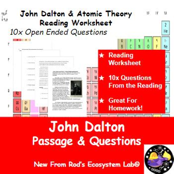 John Dalton & Atomic Theory Chemistry Reading Worksheet **Editable**