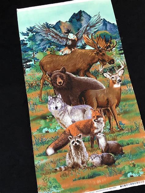 Woodland Wonders animal fabric panel, wildlife cotton fabric, wall ...