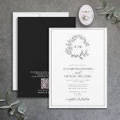 QR Code Emerald Green Leafy Crest Monogram Wedding Invitation | Zazzle