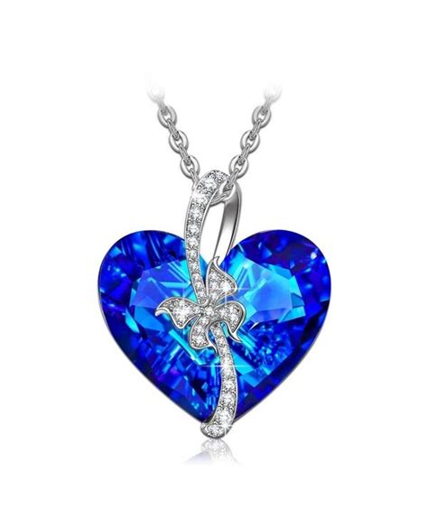 "Stay for Love" Bermuda Blue Heart Necklace Made with Swarovski Crystals - Butterfly Design ...