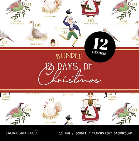 Christmas Svg Bundle, 12 Days Of Christmas, Hand-Drawn Digital Instant ...