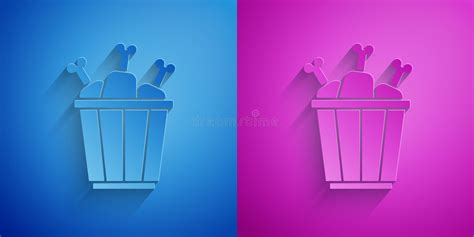 Paper Cut Chicken Leg in Package Box Icon Isolated on Blue and Purple Background. Chicken ...