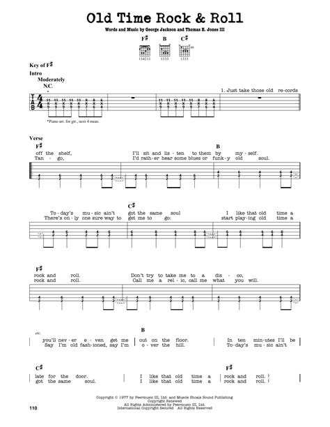 Old Time Rock & Roll by Bob Seger - Guitar Lead Sheet - Guitar Instructor