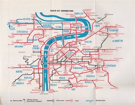 Praha - Prague; tram and trolleybus plan, c1960 (tramvaj a trolejbus ...