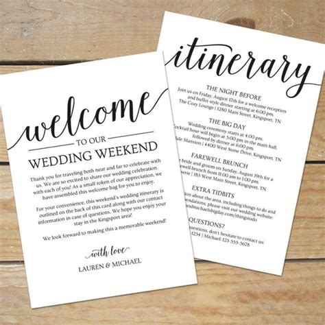 Wedding Welcome Itinerary Template