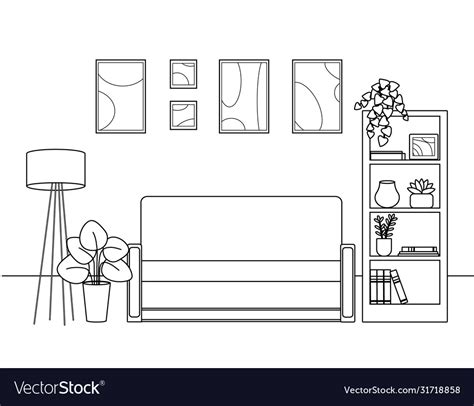 Contour silhouette living room Royalty Free Vector Image