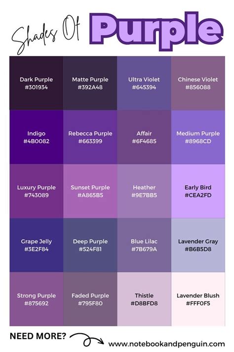 95+ Perfect Shades Of Purple (With Hex Codes) | Purple color palettes, Purple color chart ...