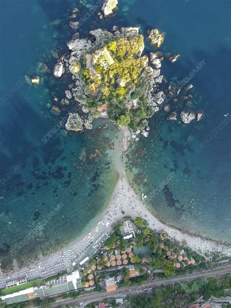 Aerial view of Isola Bella island, Taormina, Sicily, Italy - Stock Image - F041/6528 - Science ...