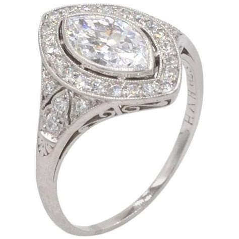 0.94CT Marquise Golconda Diamond Platinum Engagement Ring Circa 1930