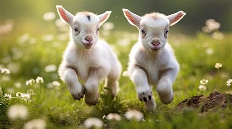 Premium AI Image | Two baby goats playing in the green field