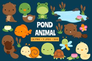 Doodle Cute Pond Animals Clipart Graphic by Inkley Studio · Creative Fabrica