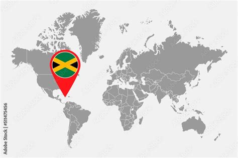 Pin map with Jamaica flag on world map. Vector illustration. Stock ...