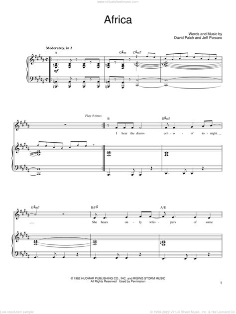 Toto - Africa sheet music for voice, piano or guitar [PDF]