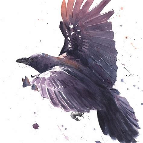 Raven Crow Watercolor Bird Painting Art Print by Eric Sweet | Etsy