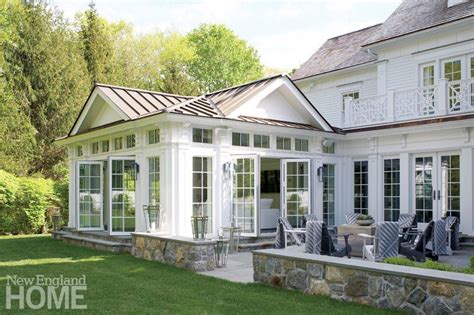 New England Home - Transom Windows- french doors-Brooks-Falotico-patio - Laurel Home