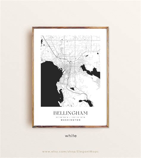 Bellingham Washington map Bellingham WA map Bellingham city | Etsy