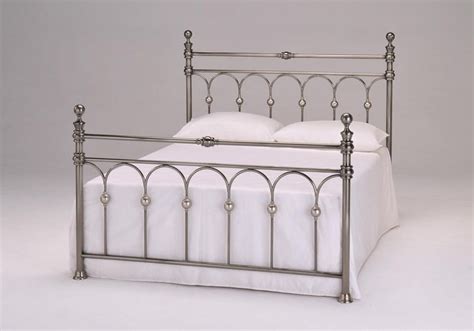 4'6 double metal bed frame brushed nickel with slats - Homegenies