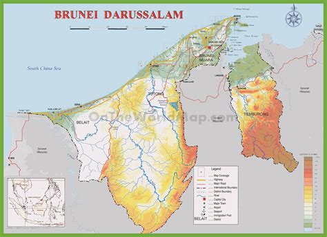 Brunei physical map - Ontheworldmap.com