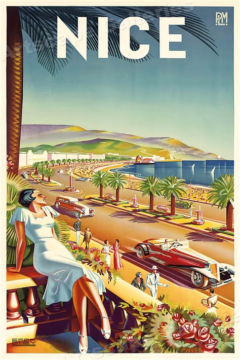 French Riviera Nice Beach Fashion France Travel Tourism Vintage Poster Repro Music & Movie ...