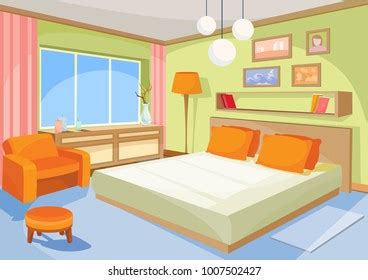 Cartoon Illustration Interior Orangeblue Bedroom Living Stock Illustration 1007502427 | Shutterstock