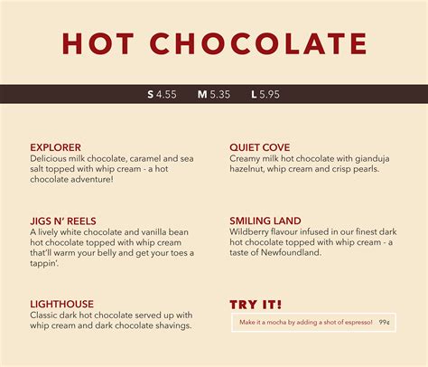 Café Menu – Newfoundland Chocolate Company