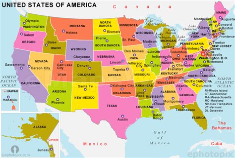 USA State Color Map, USA State Map | States and capitals, Usa map ...