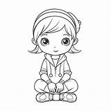 Cartoon Girl Sitting Down Coloring Page Outline Sketch Drawing Vector  sketch template