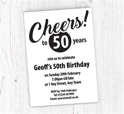 Cheers to 50 Years Party Invitations | Personalise Online Plus Free Envelopes | Putty Print