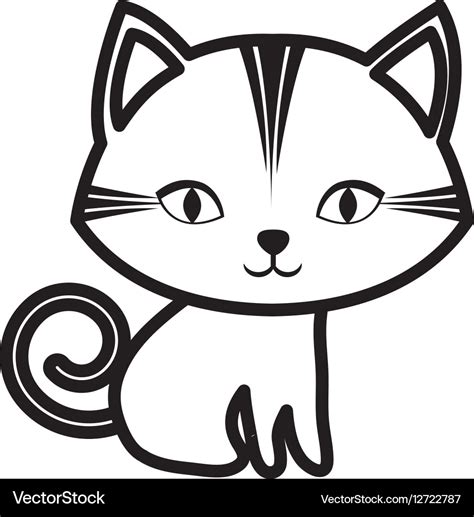 Cute cat stripes sitting outline Royalty Free Vector Image