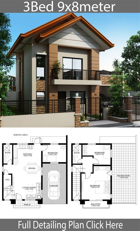 Home design plan 9x8m with 3 bedrooms | House | Дизайн внешнего вида дома, Планы этажей дома и ...