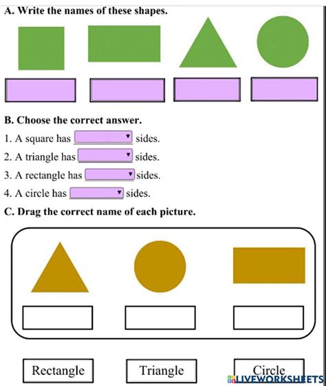 2 D shapes online worksheet for grade 1 | Live Worksheets - Worksheets Library
