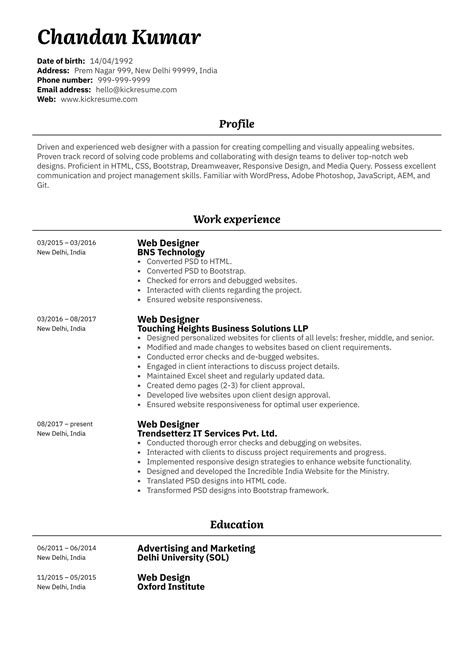 Professional Web Designer Resume Example | Kickresume