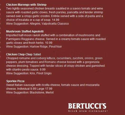 Menu of Bertucci's Brick Oven Restaurant in Cherry Hill, NJ 08002