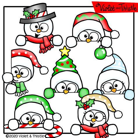 Christmas Snowman Clipart Page Topper Peeker Snowmen Clip Art Joy Candy Cane Top Hat Jingle ...