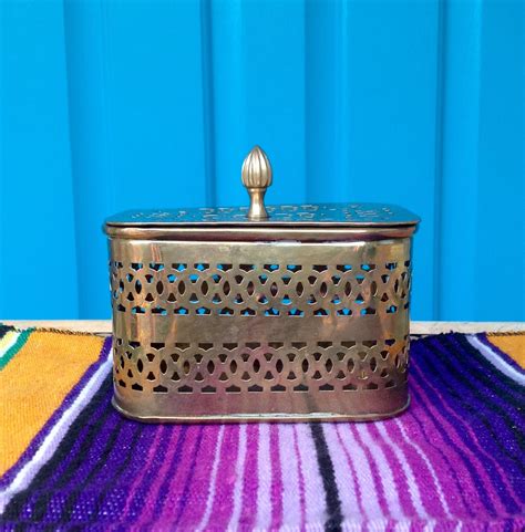 FREE SHIPPING-Vintage Stunning Brass Punched Design Rectangular Trinket Box with Lid-Ring Bearer ...