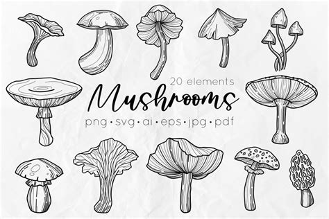 Mushrooms Line Art - Design Cuts