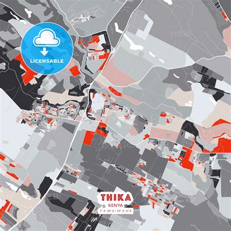 Thika, Kenya - modern street map poster template with gray and red ...