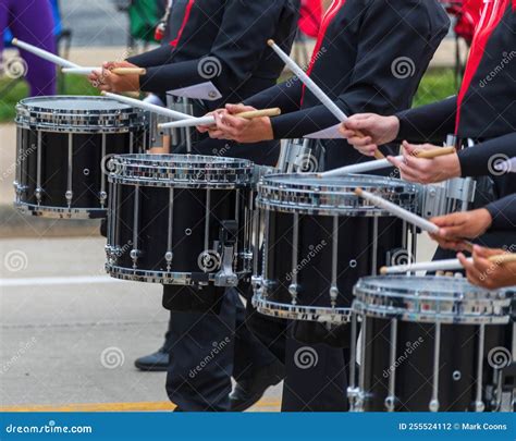 Bass Section of a Marching Band Drum Line Warming Up for a Parade Stock Photo - Image of ...