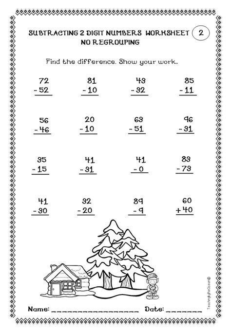 Subtracting 2 Digit Numbers Worksheets – Winter / Christmas Themed - Worksheets Library