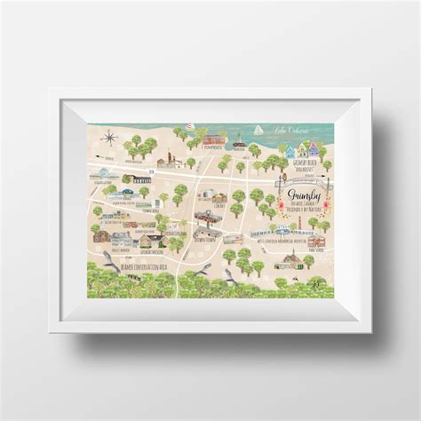 Grimsby Lake Ontario Illustration Map Wall Art - Etsy Canada