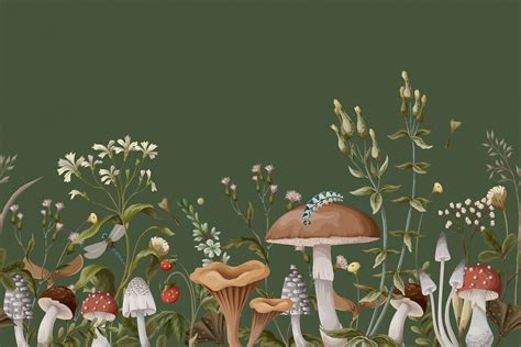 Green mushroom wallpaper mural