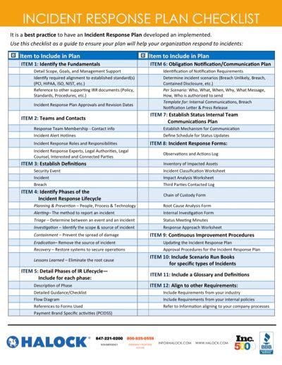 HALOCK Incident Response Plan Checklist - HALOCK