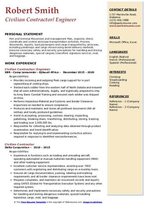 Civilian Contractor Resume Samples | QwikResume