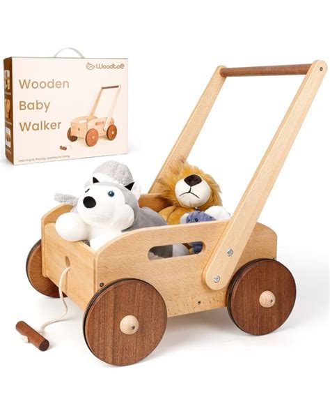 Woodtoe Wooden Baby Walker, Adjustable Speed Push Toys for Babies Learning to Walk, Natural Wood ...